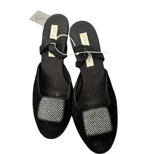 Olivia Rose Tal Women's Black Genuine Leather Crystal High Heel Size 9